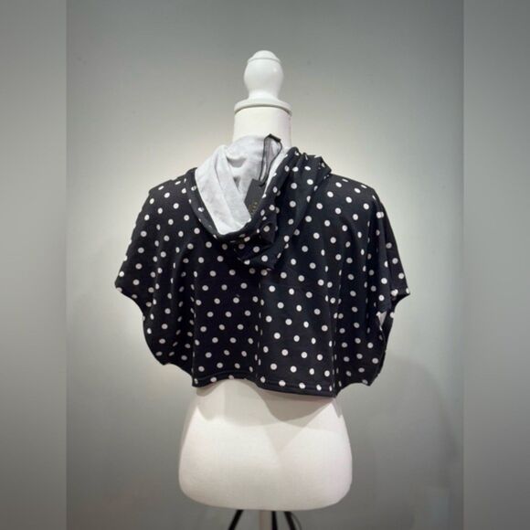 CLEARANCE! B/W Boutique Polka Dot Wide Cut Hooded Top Size M NWT - Picture 2 of 5
